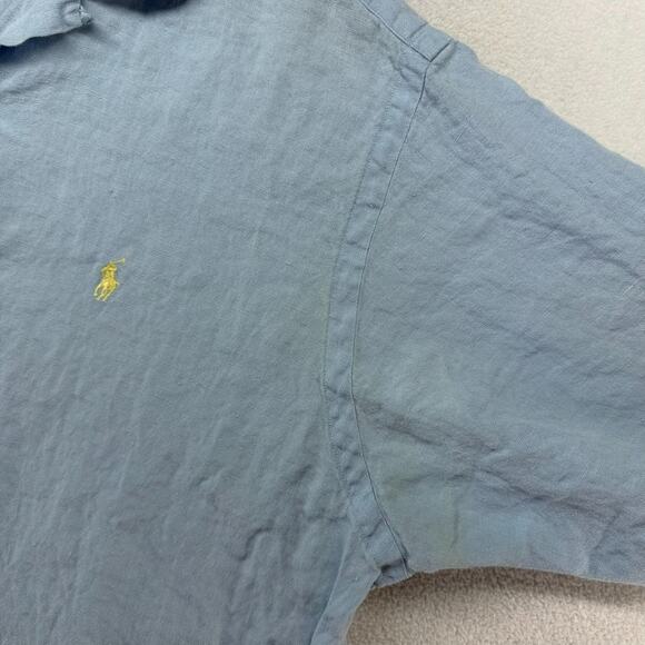 Vintage Ralph Lauren Shirt Men's large Linen Caldwell Loop Collar Camp Pony 90s - Picture 4 of 11